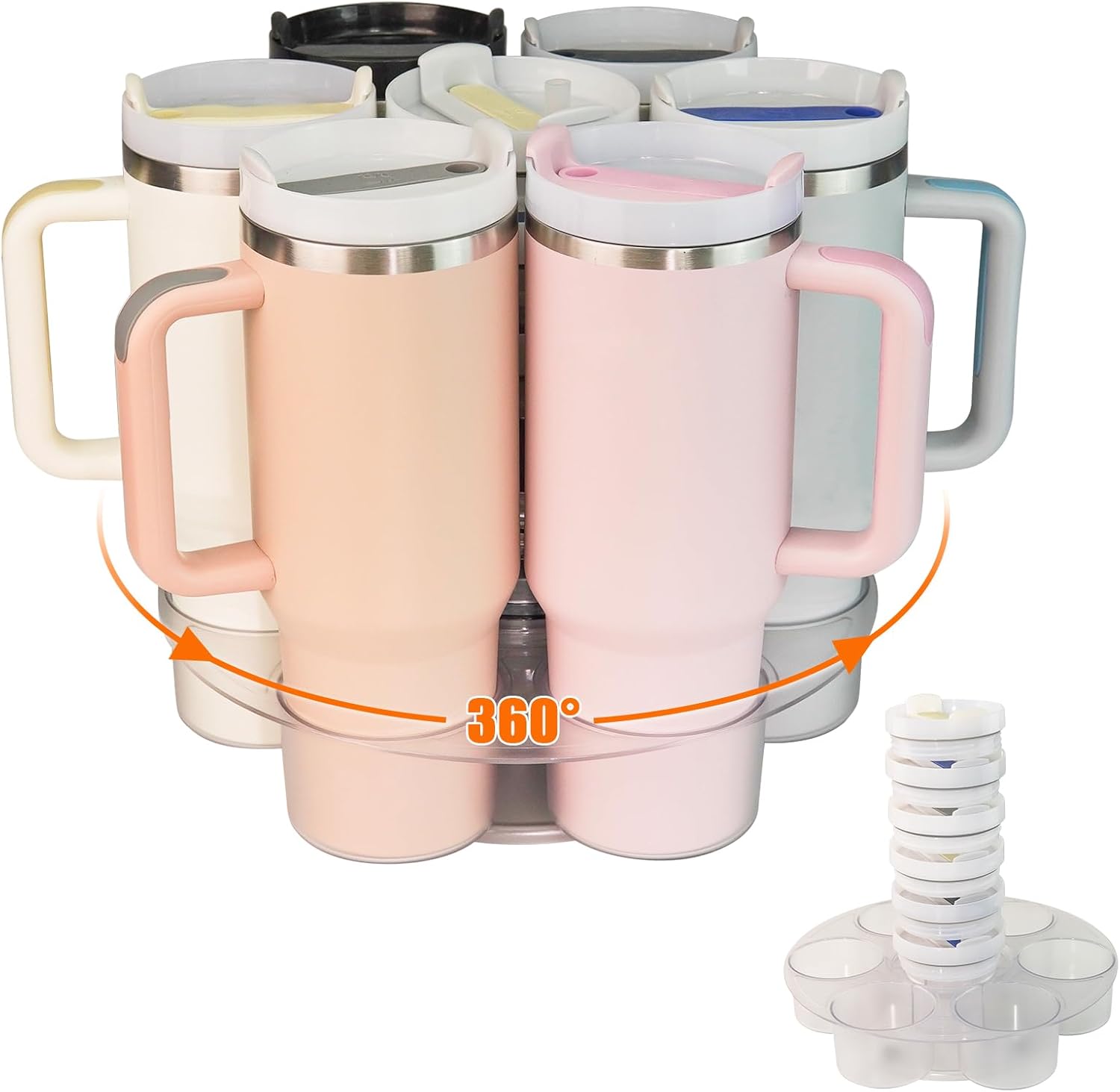 Water Bottle Organizer for Stanley 40oz, Rotating Cup Holder with Cup Lid Organizer for Stanley 40oz, Transparent Acrylic Bottle with Lid Organizer Kitchen&Cabinet