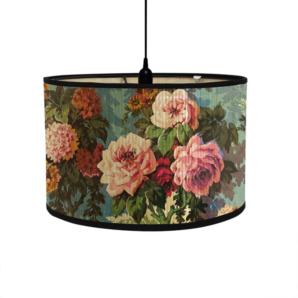 FANSU Round Drum Light Shade for Table Lamp, Modern Vintage Floral Pattern Pendant Lampshades Easy Fit for Living Rooms, Bedroom, Hallways, Reading Room (Hydrangea)