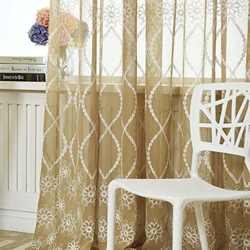 Cortina de impressão floral bordada Awakingdemi, cortina de janela, tule, decoração de cômodo transp