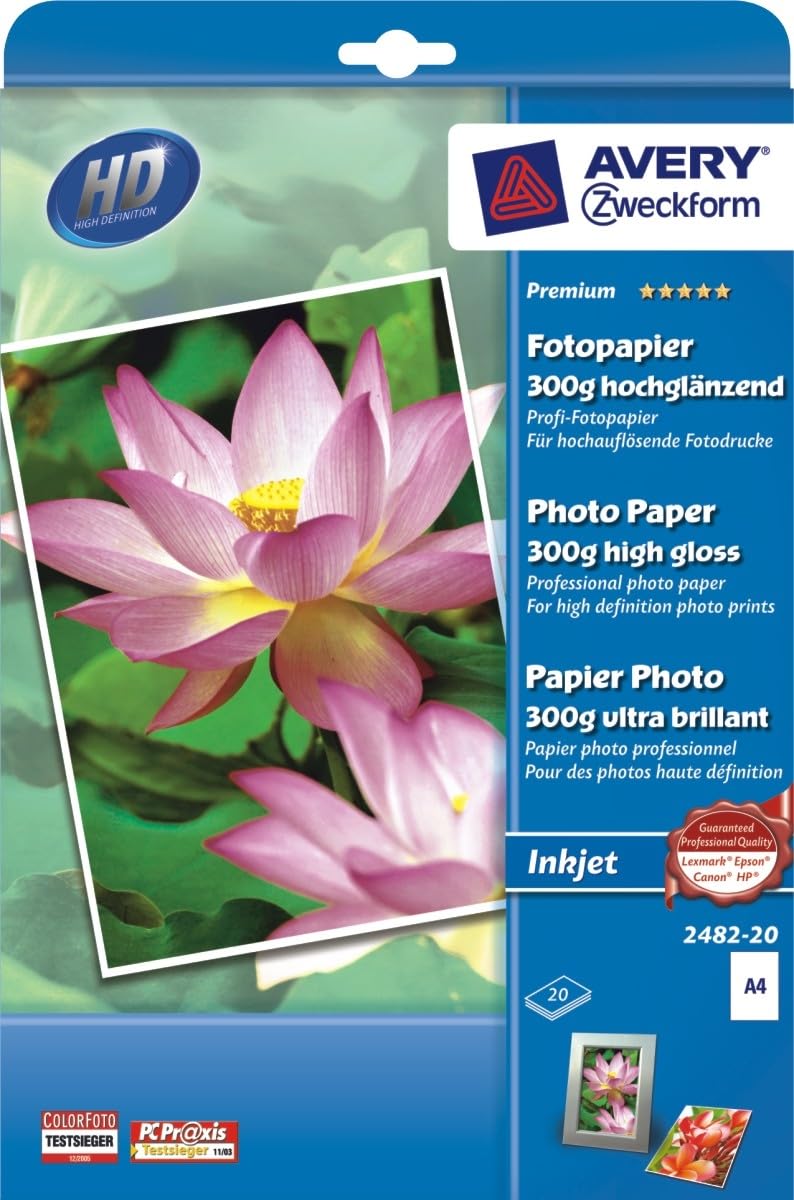 Avery Premium Inkjet, A4, 300 g Hochglanz weiß Papier Fotos – Papiere Fotos (A4, 300 g, Hochglanz, weiß, 30 – 75%, 15 – 30 °C, 15 – 30 °C, 30 – 75%)