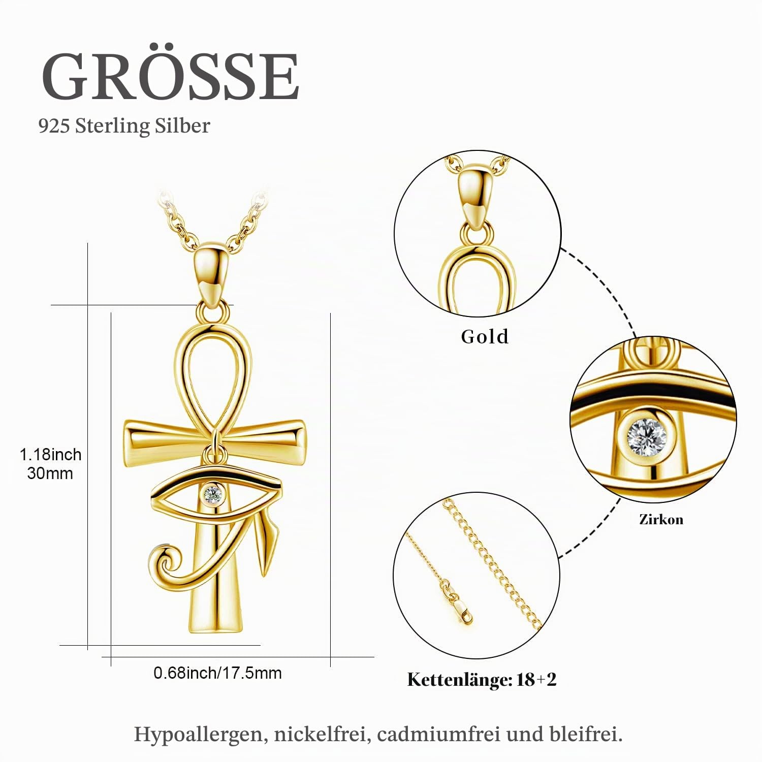 Midir&Etain Ankh Kette Daman Halskette 925 Sterling Silber Auge des Horus Anhänger Halskette Ankh Kreuz Schutz Halskette Ägyptischer Schmuck Geschenke für Frauen Mutter