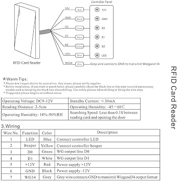 No Relay Proximity Card Reader Wiegand 26/34 Bit Output Door Access Control 125KHZ Card Reader Waterproof IP68 with 10 Color Key