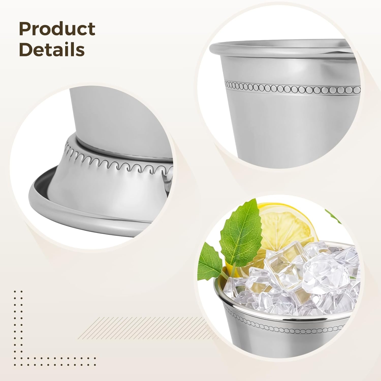 Pair Of Silver Cocktail Cups, Stainless Steel Mint Julep Mugs, 12 Oz Capacity, Elegant Conical Design, Suitable For Cocktails, Juleps, And Others