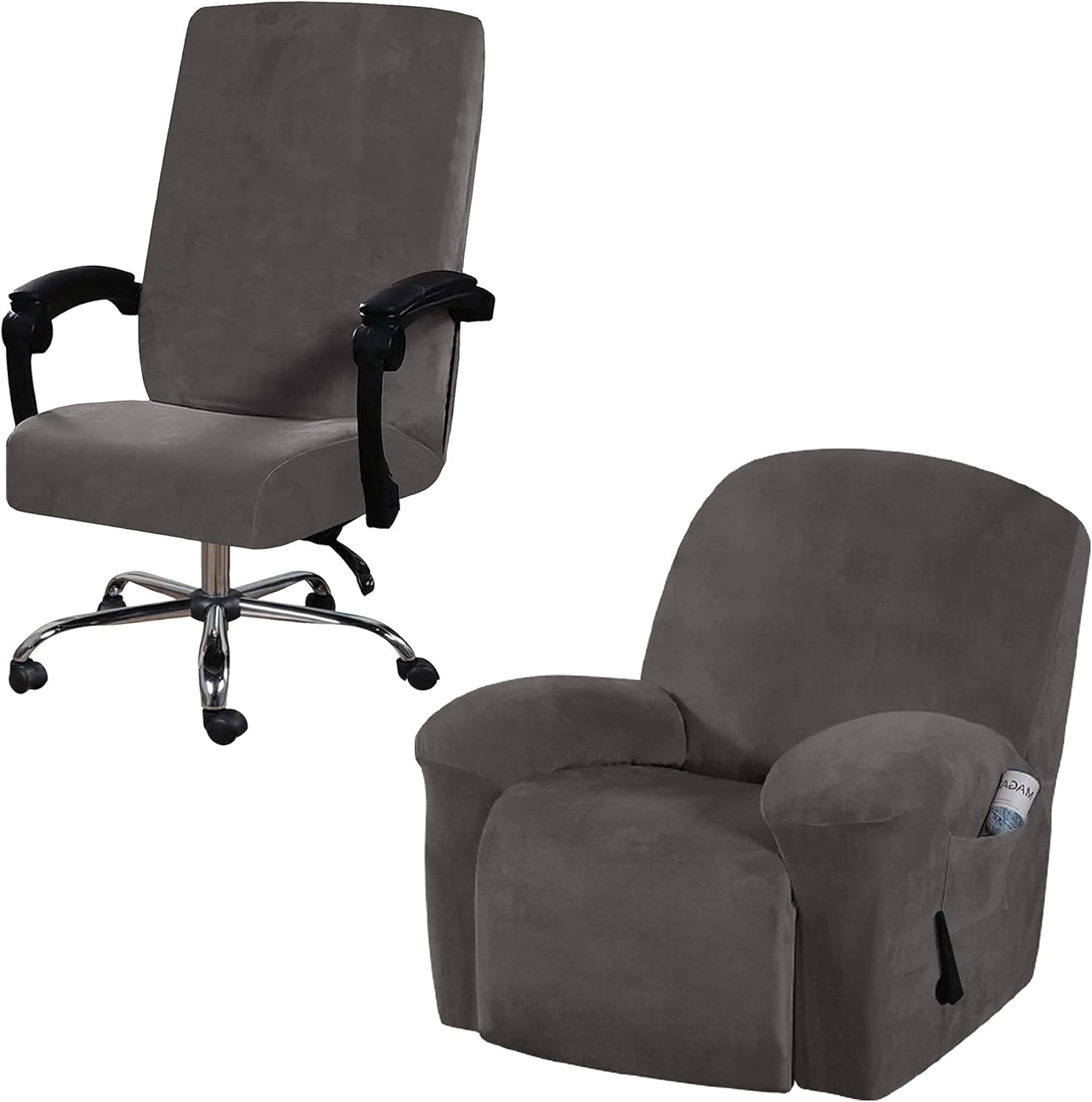 H.VERSAILTEX 1-Piece Velvet Recliner Cover Bundle Velvet Office Chair Cover, Grey