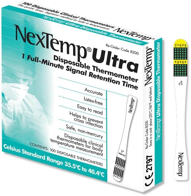– Ultra Single-Use Thermometers - Individually Wrapped Disposable First Aid Supplies with High-Accuracy Readings, for Work, Home, and Travel, Celsius (100-Pack)