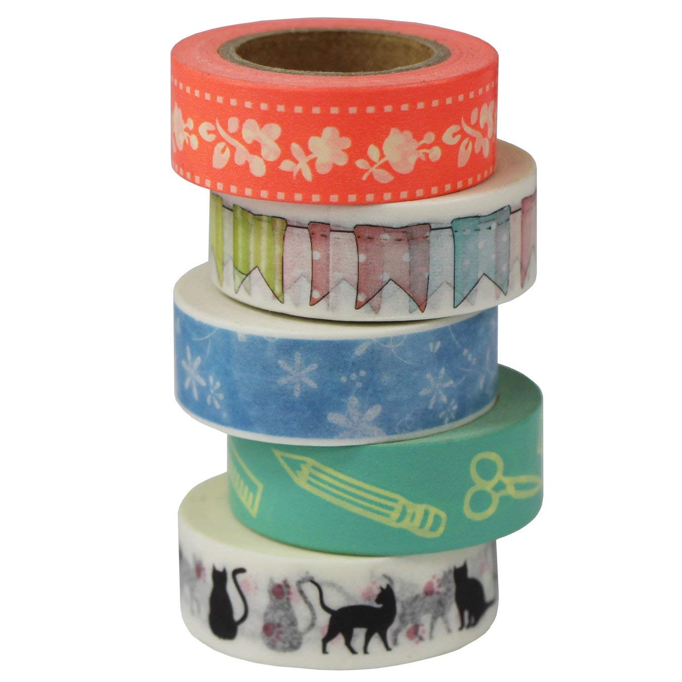 5 Rolls Washi Masking Tape Washi Tapes Decorative Crafts Scrapbooks (Design 9037)