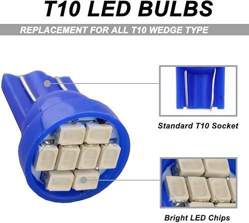 Miniatura 2 de WINETIS Bombillas LED T10 194 168 para instrumentos de salpicadero, color azul hielo con enchufe de bloqueo giratorio, extremadamente brillante,