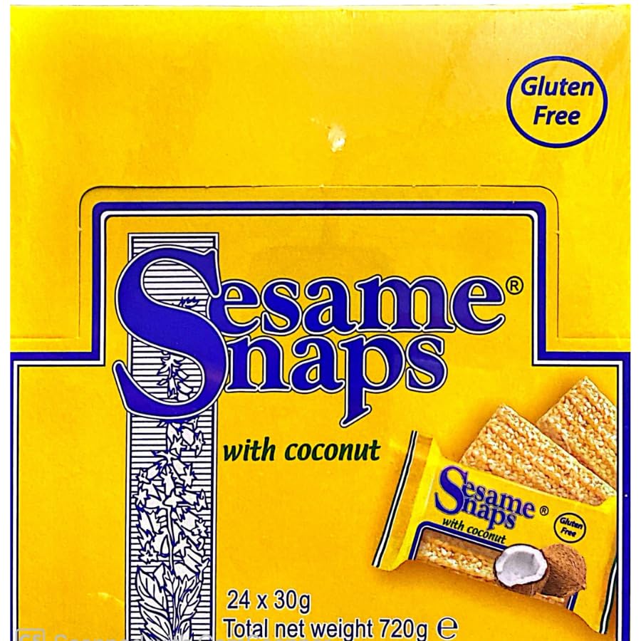 Sesame Snaps with Coconut (24x30g) - 1 Pack | Sesame Snaps Gluten Free Sweet Snacks.