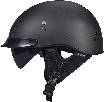 VCOROS Carbon Fiber Open Face Retro Motorcycle Helmets Men Women Half Face Helmets for Motorbike Cruiser Chopper Moped Scooter ATV Flat Black, L