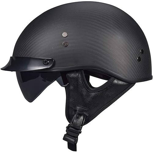 VCOROS Carbon Fiber Open Face Retro Motorcycle Helmets Men Women Half Face Helmets for Motorbike Cruiser Chopper Moped Scooter ATV (Flat Black, M)