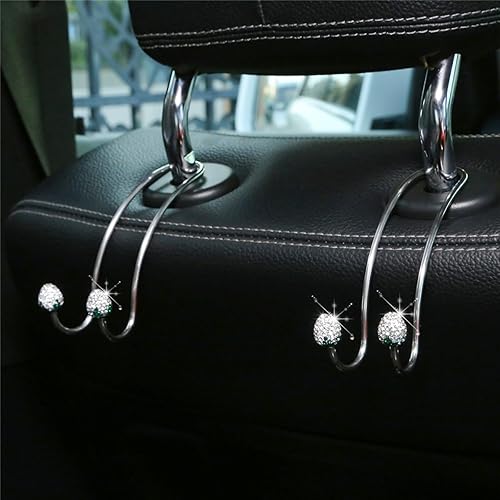 Miniatura 4 de Ganchos decorativos de fresa para automóvil, paquete de 2 organizadores de respaldo de asiento con diamantes brillantes, ganchos de almacenamiento