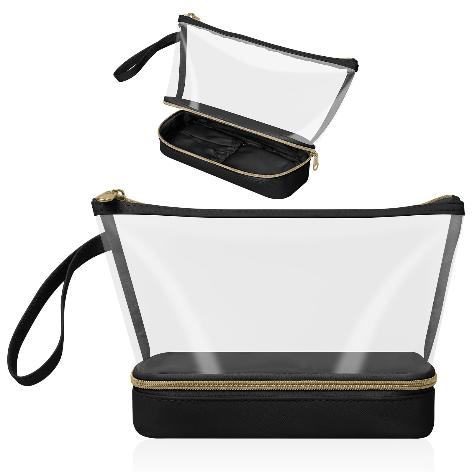 Clear Makeup Bag, Small Makeup Bag with Compartments for Brushes TSA Approved Waterproof Travel Toiletry Bag