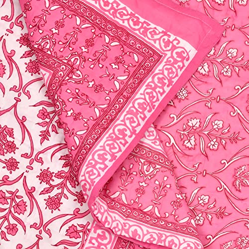 Image of BLOCKS OF INDIA Cotton Single Size Quilt Hand Block Print for Light Winters (60X90 Inches) (Pink Reversible, 300 Tc)