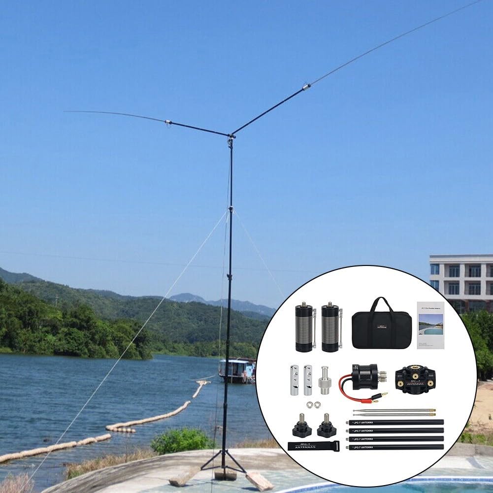 JPC-7 Kit de antena multibanda portátil para comunicaciones de radio con bobinas de inducción y antenas de látigo de acero inoxidable