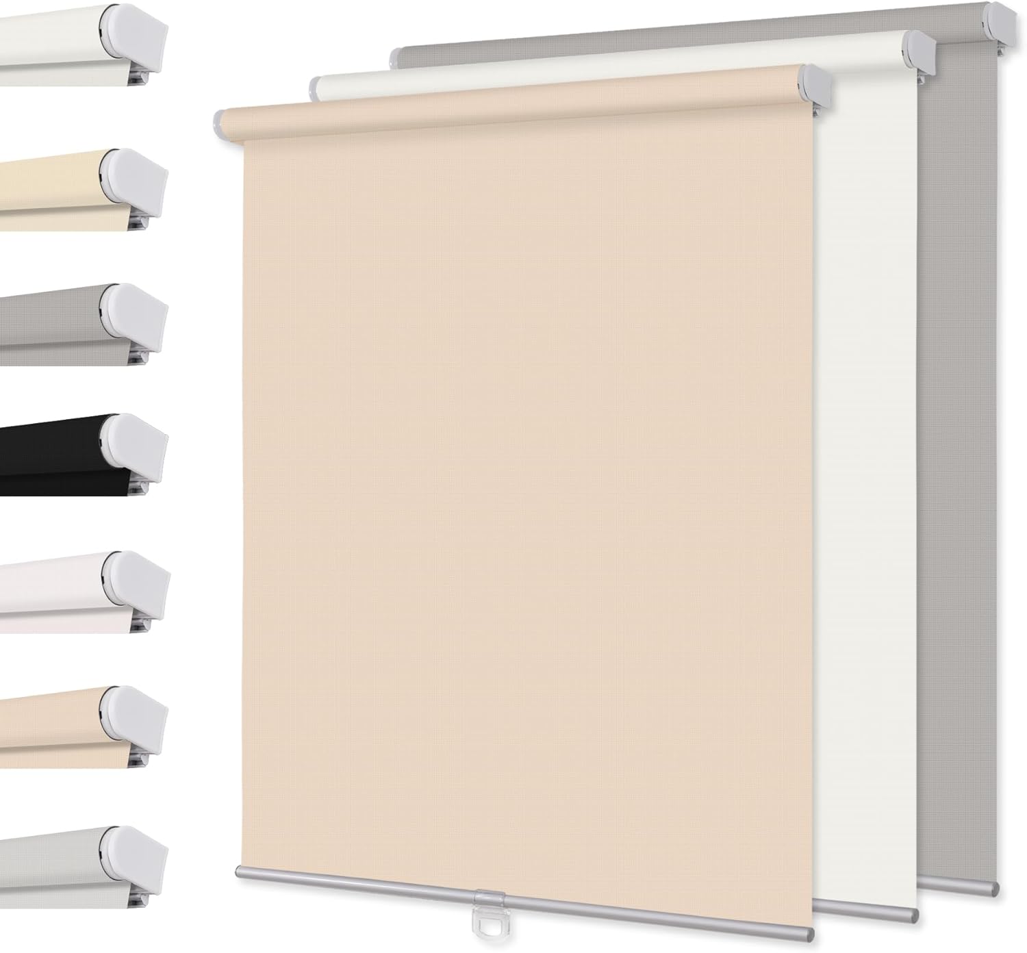 LUSTROWIN Custom Blackout Roller Shades, Free-Stop Cordless, Noise Reduction, Energy Saving, UV Protection - Room Darkening Blinds for Home & Office (Custom Size, Fiberglass Beige)