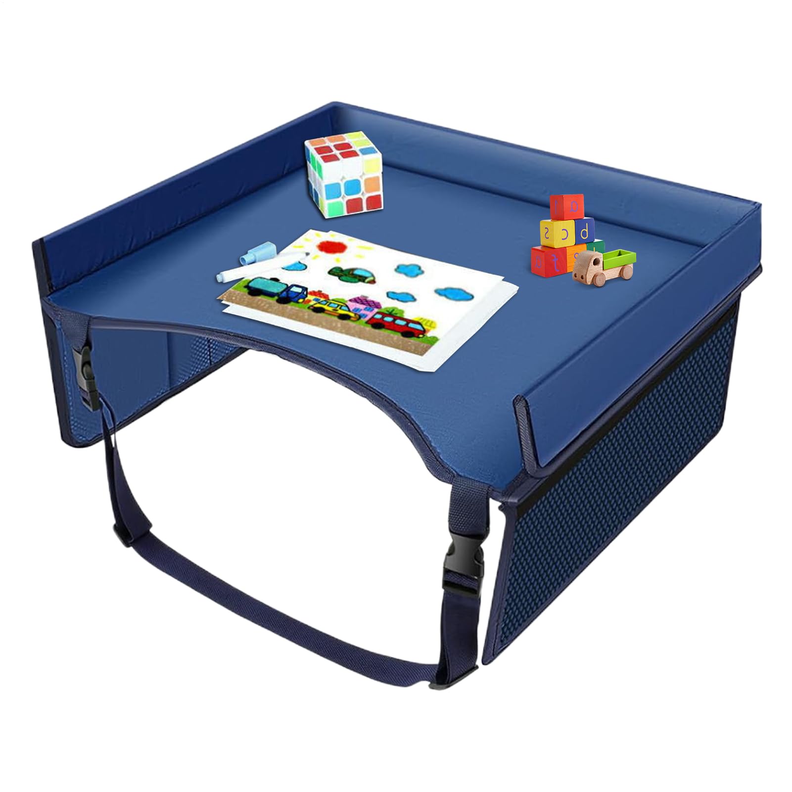 Nybhyjka Car Seat Tray, Road Trip Travel Tray for Kids Car Seat, Lap Foldable Desk Organizer with Adjustable Straps Carseat Table for Outdoor Drawing Roadtrip Activities