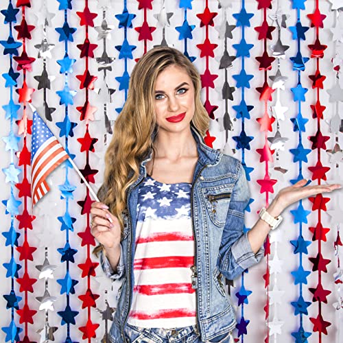 Lolstar 4Th Of July Decorations, Red White And Blue 5 Pack Star Tinsel Foil Fringe Curtains, Independence Day Photo Booth Prop Streamer Backdrop For America Patriotic Party, Memorial Day, Labor Day #TOP3