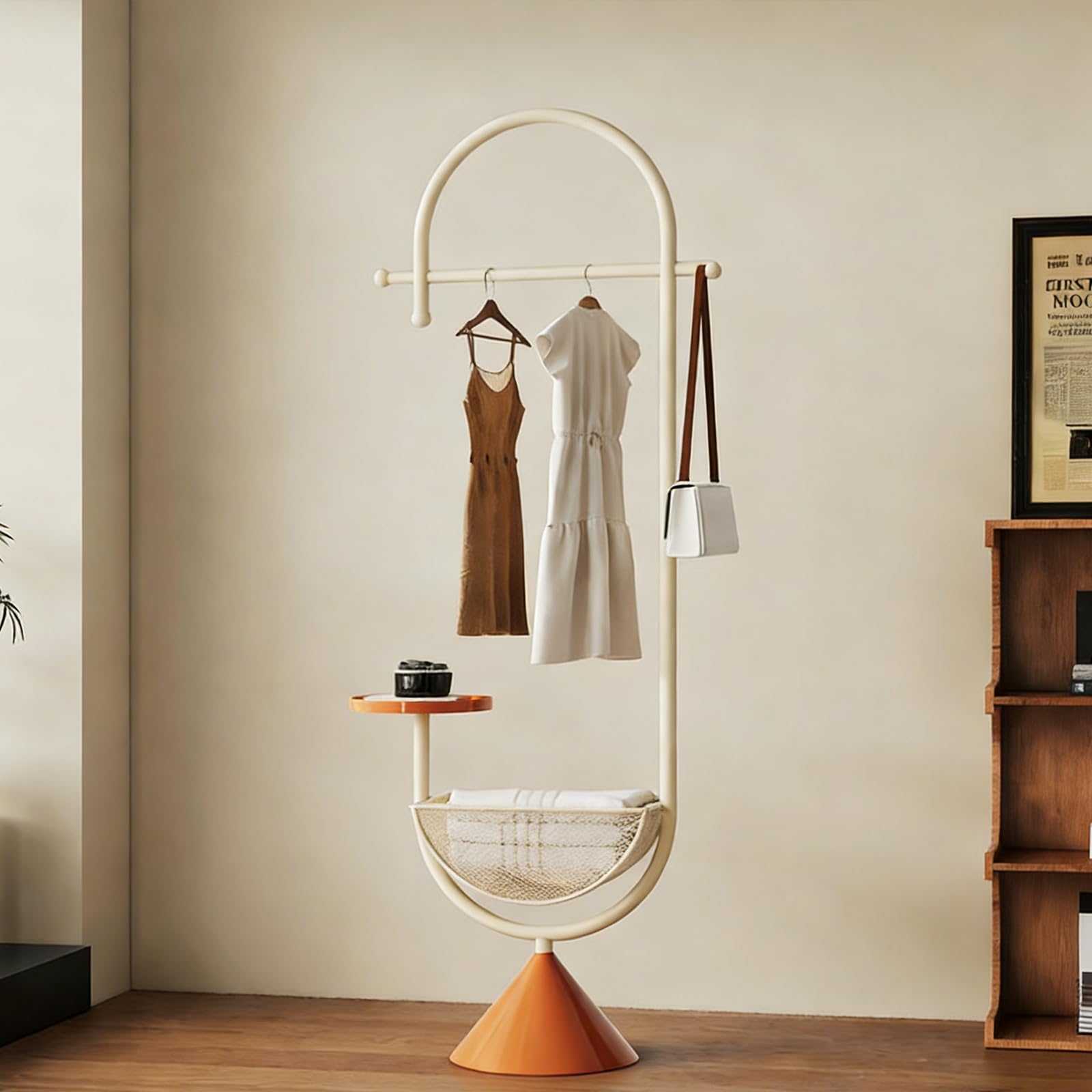 Js Space White-C Metal Freestanding Coat Rack With Shelf And Storage Basket Coat Hanger Stand For Entryway, Bedroom Or Living Room