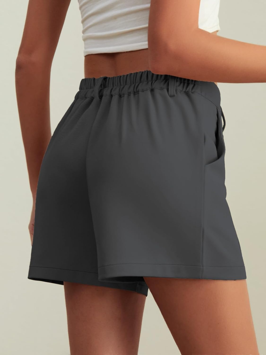 Feiersi Womens Casual High Waisted Elastic Waist Wide Leg Tailored Shorts Pleated Trendy Dressy Work Trouser Shorts - Image 3