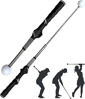 Retractable Golf Swing Training Aid, Golf Grip Trainer with Rhythm Click Sound, Strength and Tempo Trainer for Chipping and Full Swings