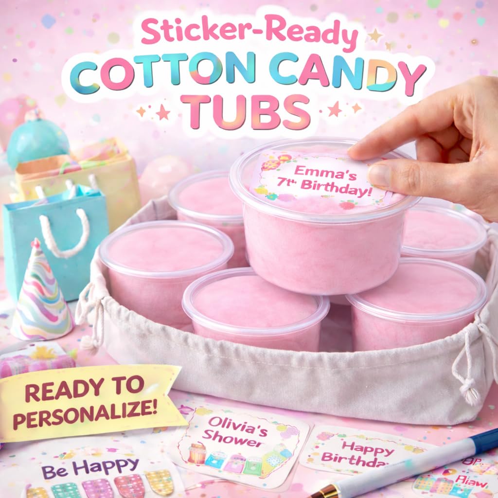 Cotton Candy Tubs - Customizable - 24-Pack (1.25 oz ea) | PINK STRAWBERRY | Sticker-Ready Party Favors, Gifts | Lupy Lups!