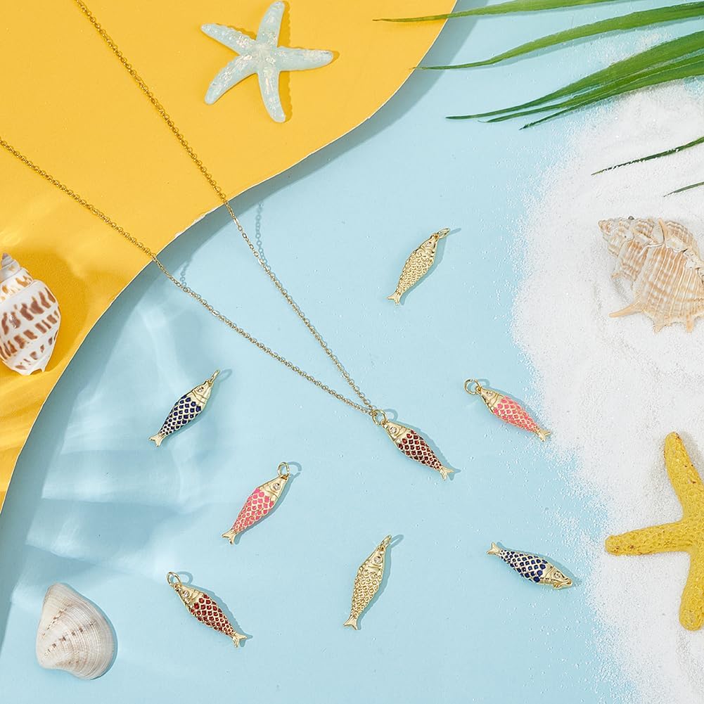 8Pcs Gold Fish Pendant 3D Fish Charms Brass Sea Animal Charm with Loop Cute Ocean Pendants for Jewelry Making DIY Necklace Earrings Bracelet Beading Crafts Supplies, 4 Colors - Image 4