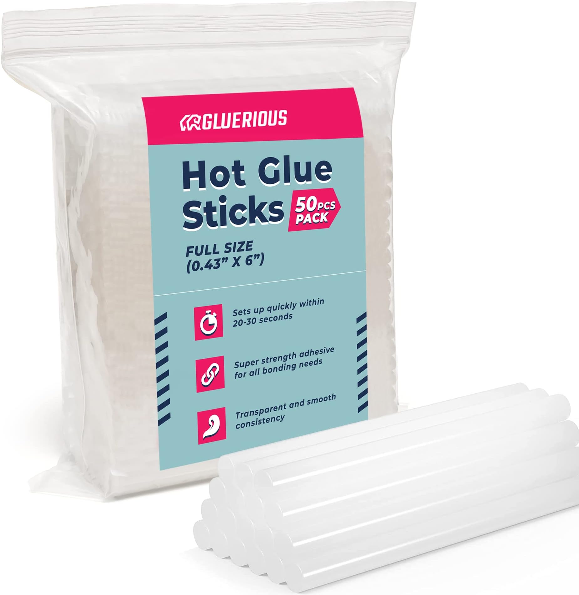 50pcs Full Size Hot Glue Sticks for Large Glue Gun, 0.43x6 inches Large Glue Sticks, Bulk-Pack for Arts Crafts DIY Fabric Gluing & More
