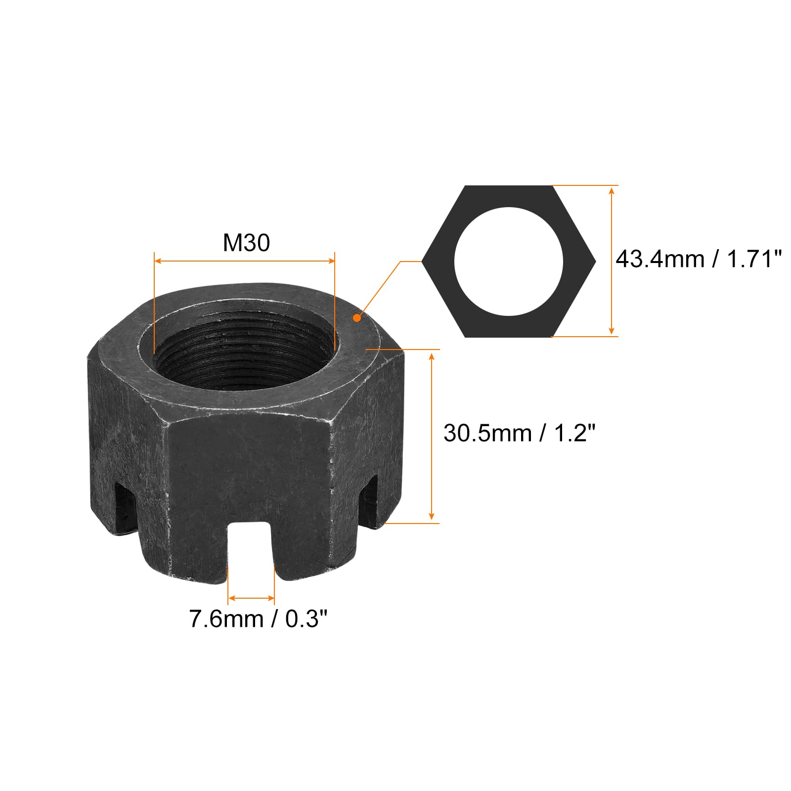 QUARKZMAN Dado Esagonale Scanalato M30x1,5mm Dadi Esagonali in Acciaio al Carbonio Classe 4.8 Nero 3 Pezzi