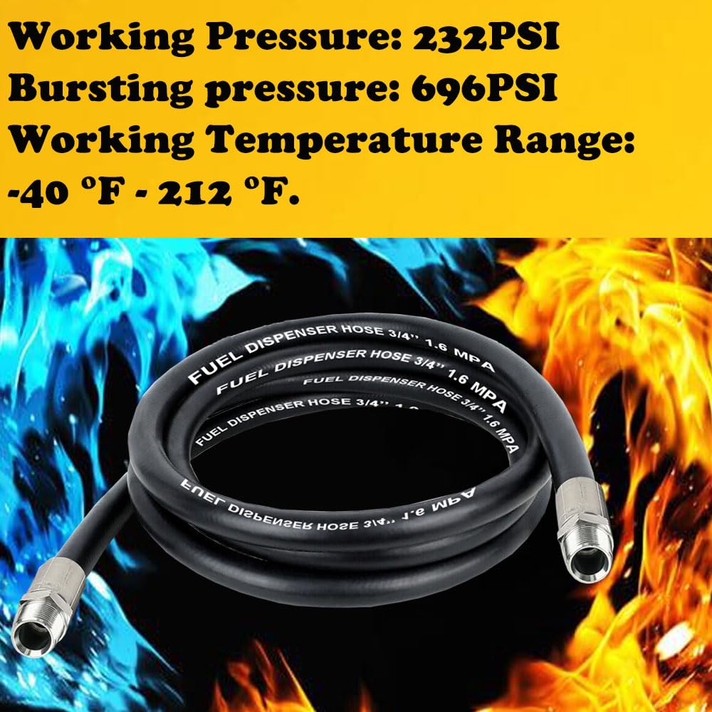 3/4inch NPT Fuel Transfer Hose, 10 Feet Diesel Fuel Transfer Pump Tank Tube Hose for Gasoline, Biodiesel, Diesel, Kerosene