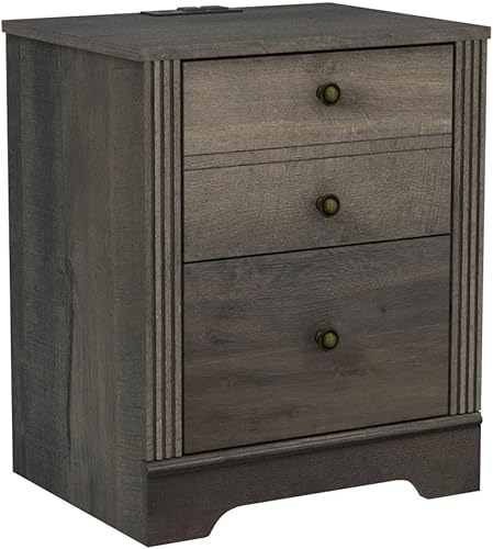 Miniatura 5 de WAMPAT Mesita de noche con estación de carga, mesa auxiliar de 18 pulgadas con 2 cajones, mesa auxiliar moderna con almacenamiento, mesitas de noche