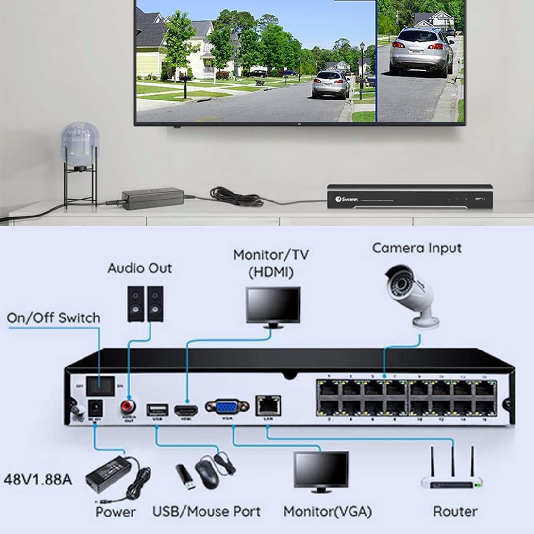 KFD 48V Alimentation Chargeur pour Polycom SoundPoint IP560 VVX 600 PoE Switch PoE Injector NETGEAR ProSafe GS108T GS108UK GS110TP GS116Ev2 Reolink RLN8-410 Hoioto ADS-110DL-52-1 480072G NVR Secteur