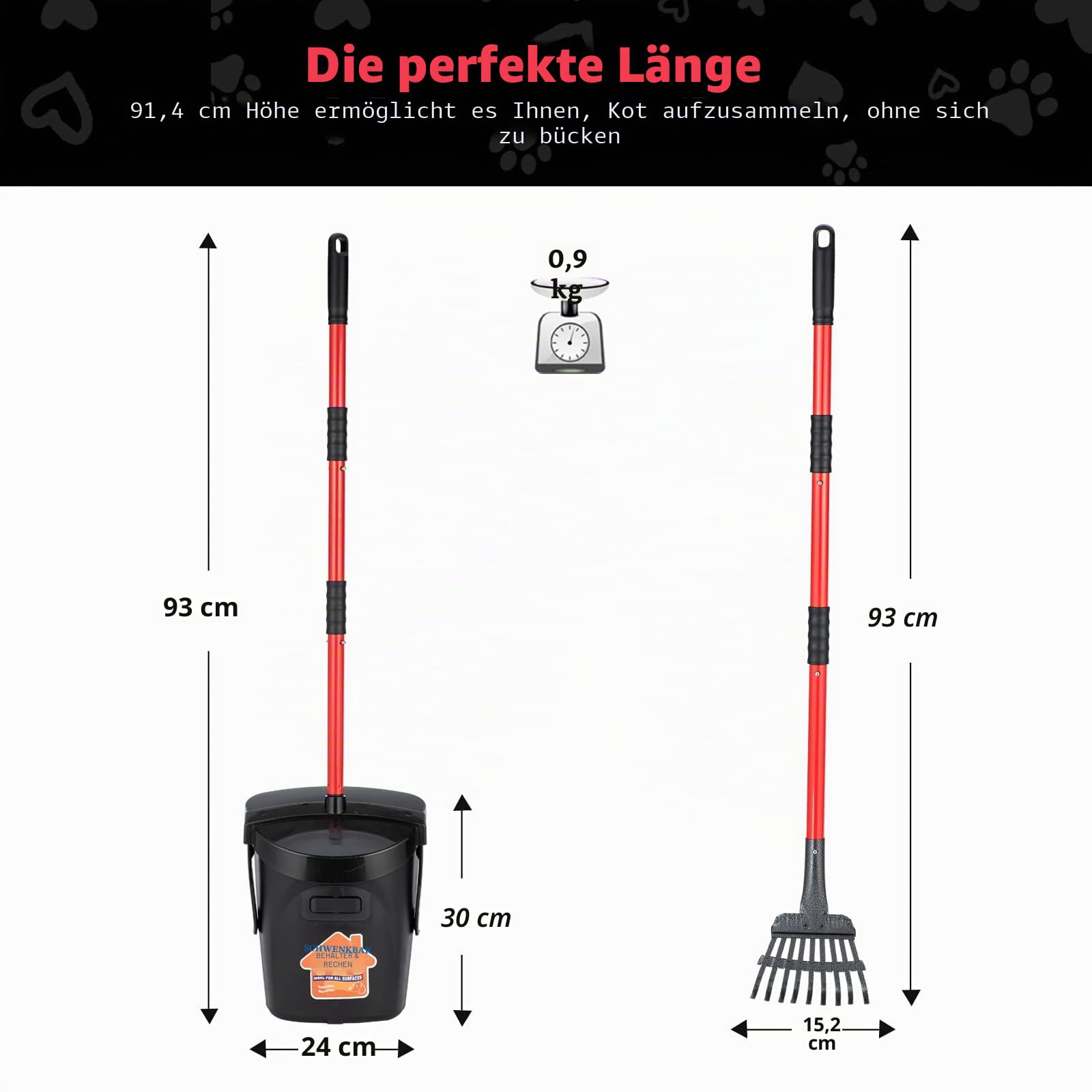 BANORES Pooper Scooper Großer drehbarer Mülleimer & Rechen für große und kleine Hunde, Verwendung auf Gras, Schmutz oder Kies – Haustierbedarf