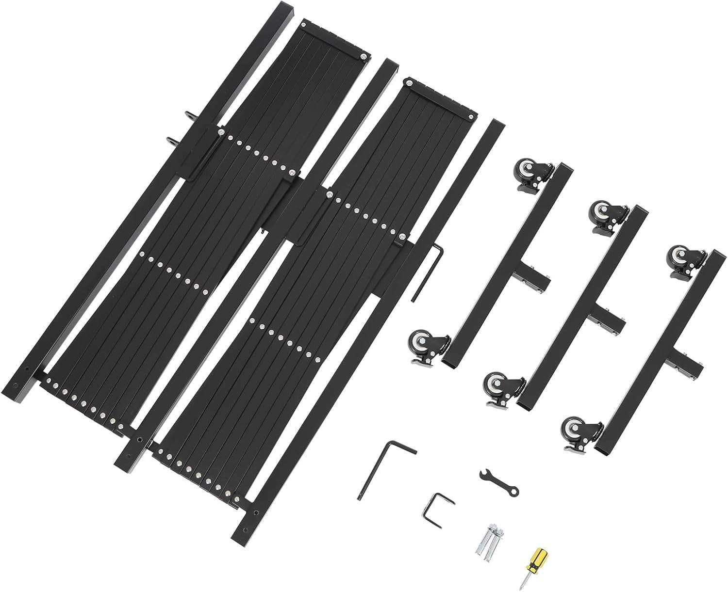 Aluminum Expandable Garden Fence, Portable Barricade Gate with Casters, Expansion Size 212.6 * 17.7 * 40 in, Flexible Fence Mobile Barricade Safety Barrier, Pet Fence Gate Adjustable,Black