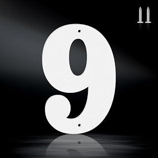 5 Inch Crisp White Rustproof House Numbers Letters,Heavy-Duty Metal Address Numbers for House,Weatherproof 0-9 Numbers & A-Z Outdoor Metal Letters Full Set for Door,Gate,Mailbox(9)