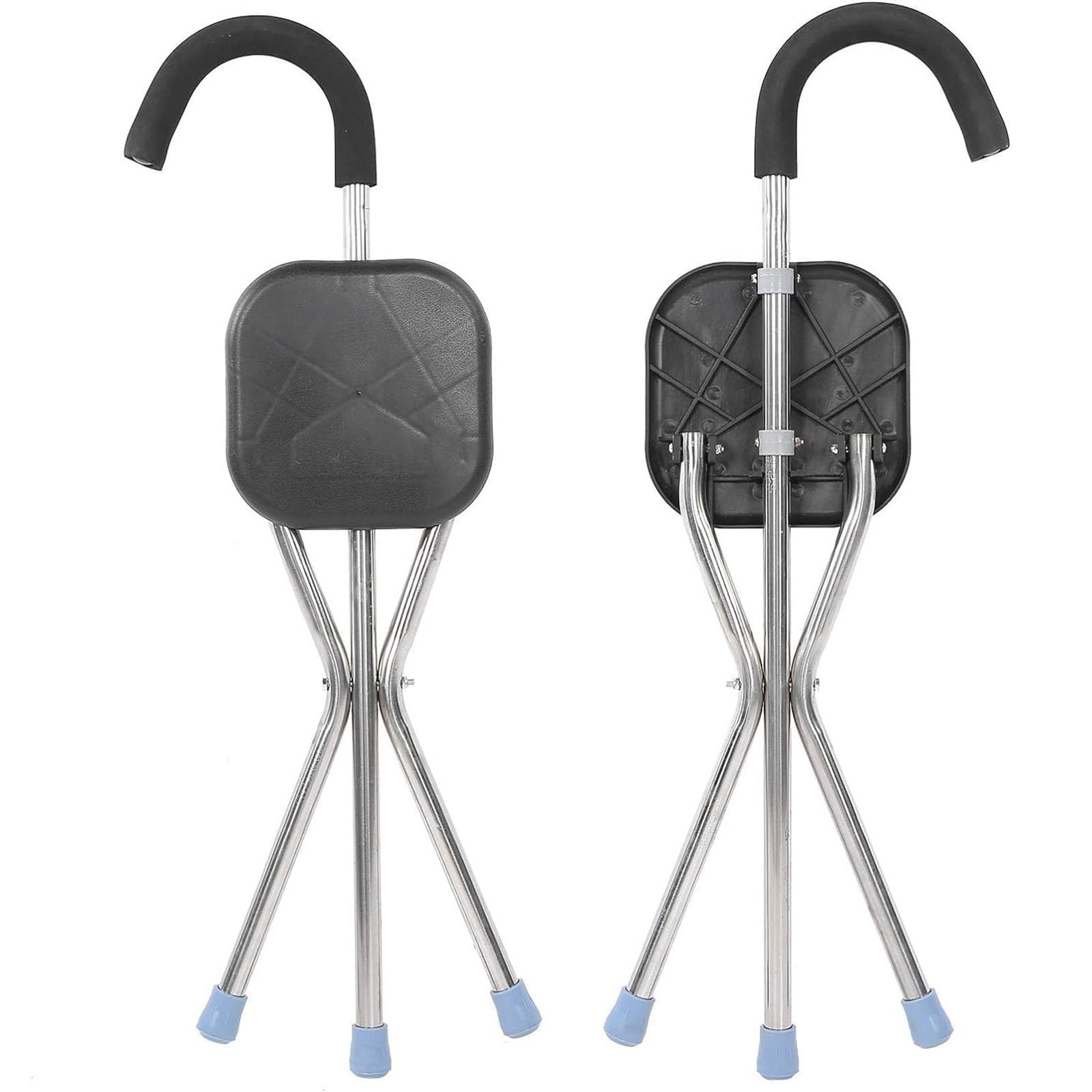 Bastón Trípode para Caminar Bastones Taburete Bastón Ortopédico Mango Ergonómico Silla con Muletas Plegable para Viajes para Ancianos y Discapacitados