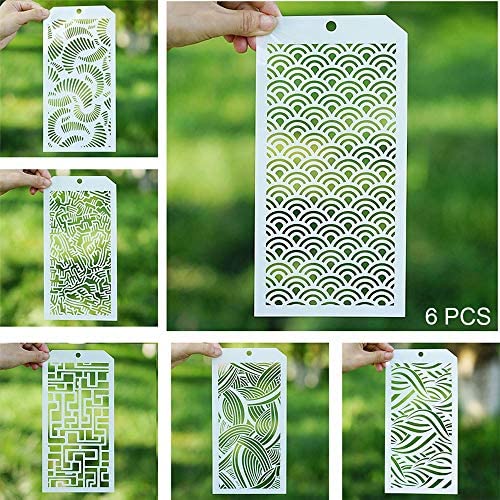 Image of DIY Decorative Stencil Template for Scrapbooking Paiting on Wall Furniture Crafts,Set of 6 (Water Wave)