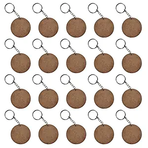 PICRAZEE DIY Wooden Plain MDF Key Chains for Wood Sheet Art &Craft, Painting, Decoupage, Resin Art Work, Mandala, Decoration, Fluid Art (20 Pcs) (Round 20)