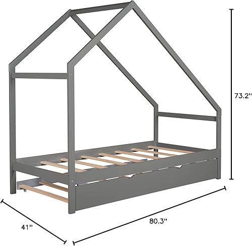 Miniatura 8 de Merax Cama nido Montessori de madera individual sofá cama de casa para niños niñas sin necesidad de somier gris