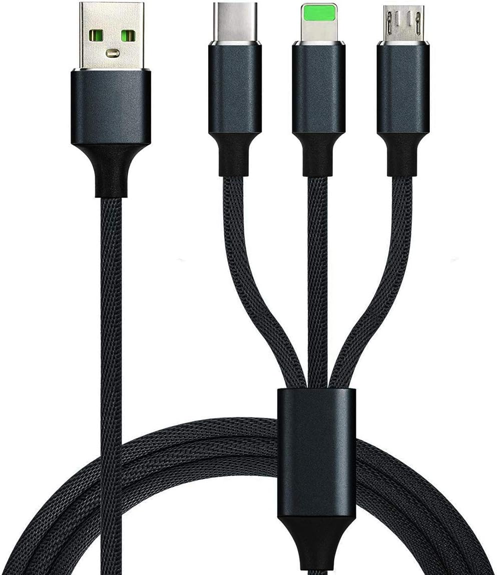 SVEUC 2Pack Multi Charging Cable Multi Charger Cable USB Multi Cable 3 in 1 Charging Cable 4ft/1.2m Nylon Braided 3-1 Charging Cable for Phones(Black)