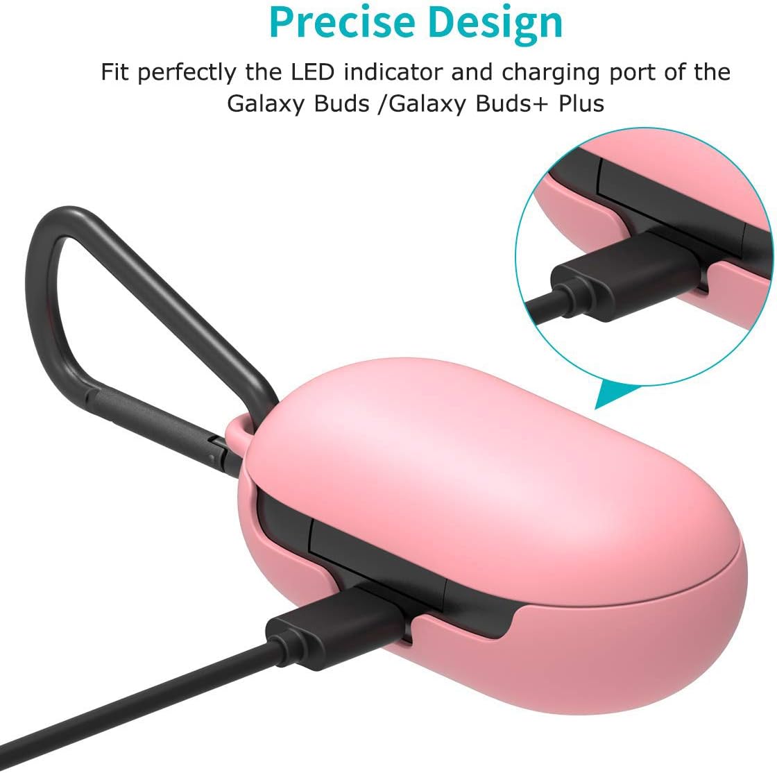 Keyanswer PC Case for Galaxy Buds Wireless 2019 / Galaxy Buds+ Plus 2020, Hard Protective Ring Case with Carabiner, Full Body Protection, Egg Case (Pink)