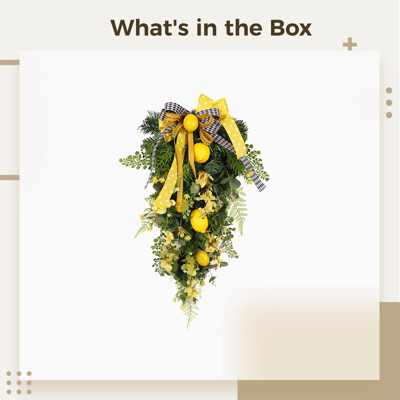 Ghirlanda di limoni primaverili, decorazione artificiale da appendere con fiori, compatibile con luci a batteria, decorazione per interni ed esterni, giallo e verde, 15.8 x 27.6 in / 40 x 70 cm