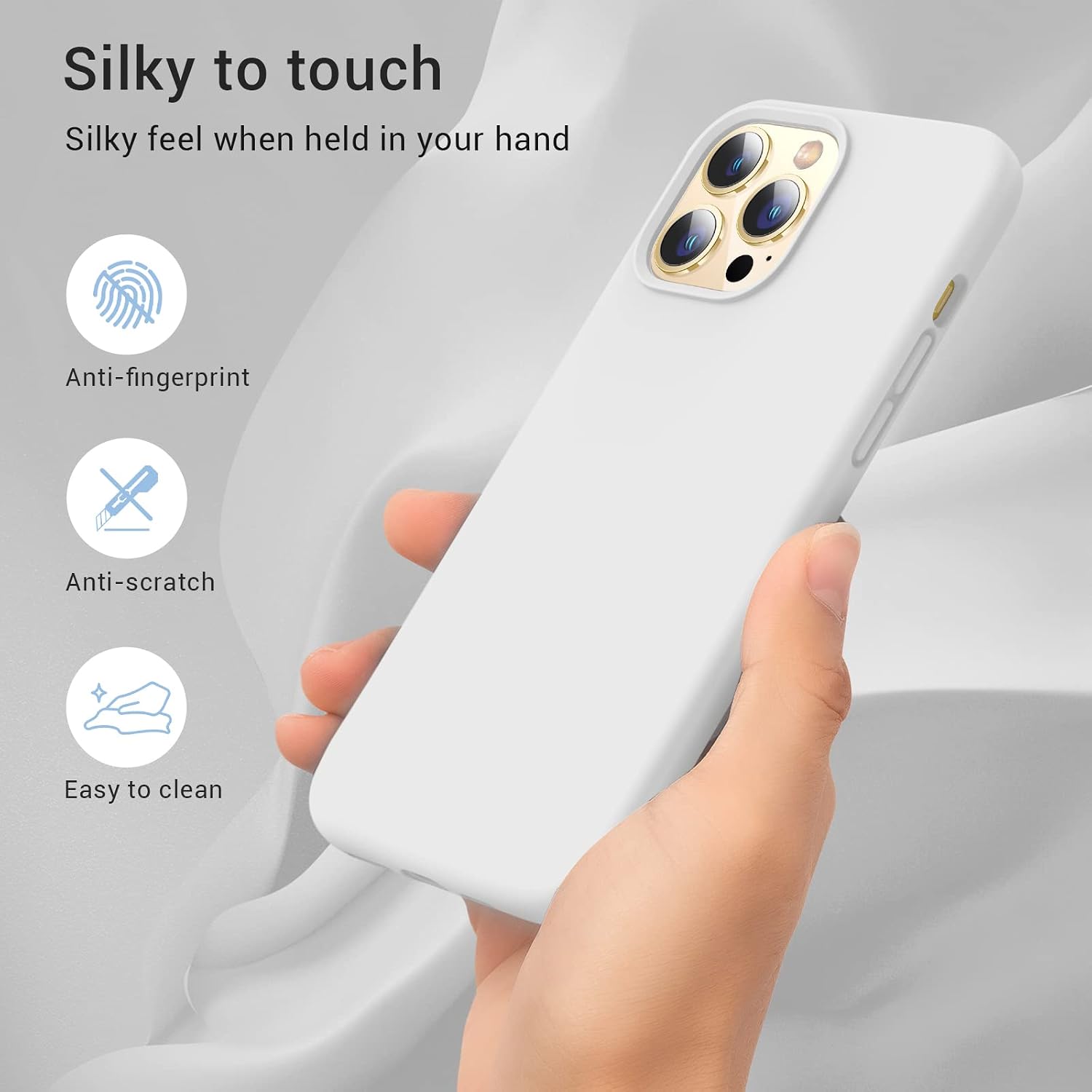 Elando Compatible with iPhone 13 Pro Max Case, Liquid Silicone Shockproof Protective Slim Case with Anti-Scratch Microfiber Lining, 6.7 inch, White