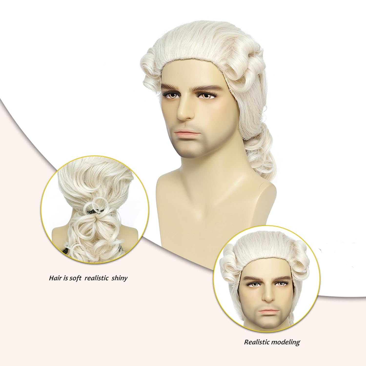 Judge Colonial Wig for Men Beige Funny Crazy Wigs Washington Halloween Costume Cosplay Party Wigs (Beige)