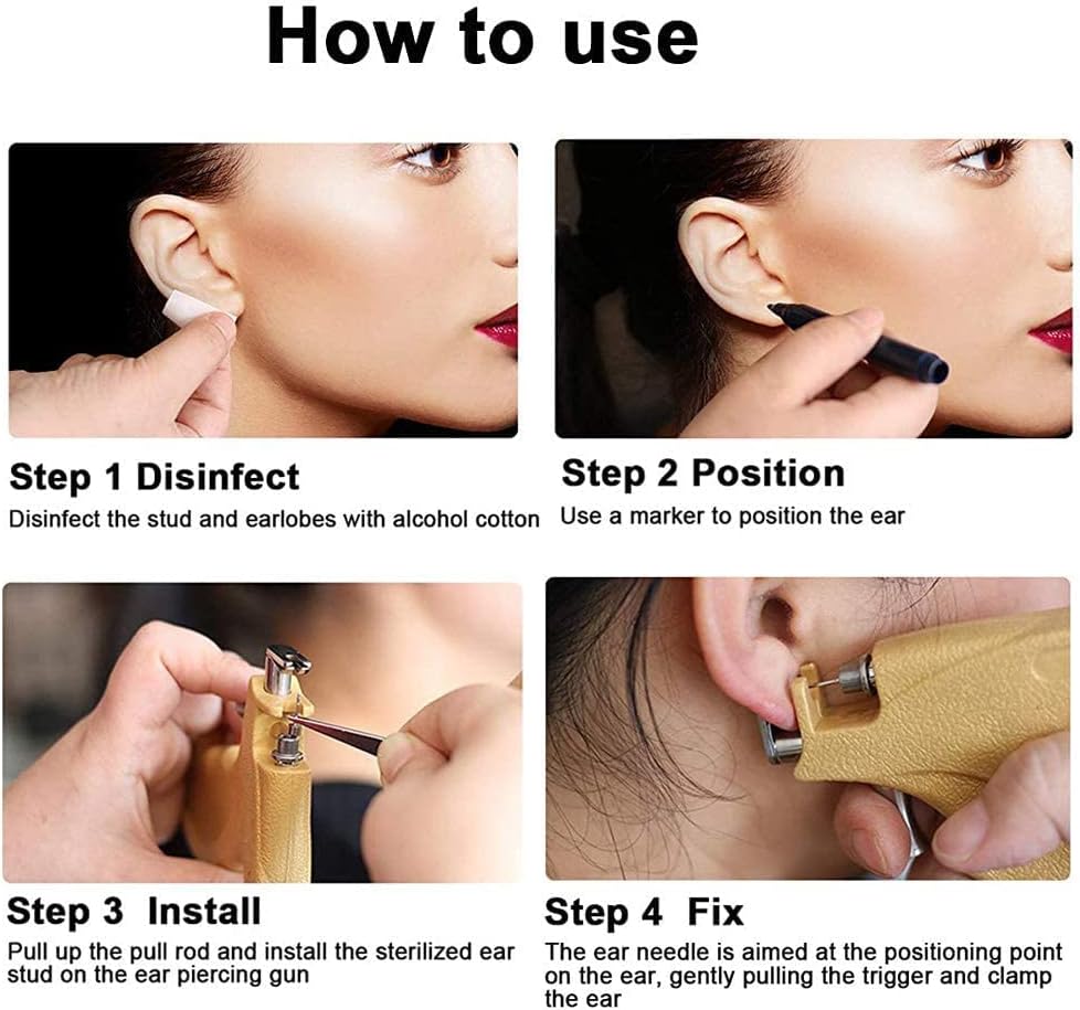 Professional Ear Piercing Gun Kit with 6 Pairs 361L Surgical Steel Earrings Steel Gun Stud Earrings for Body Nose for Home Use