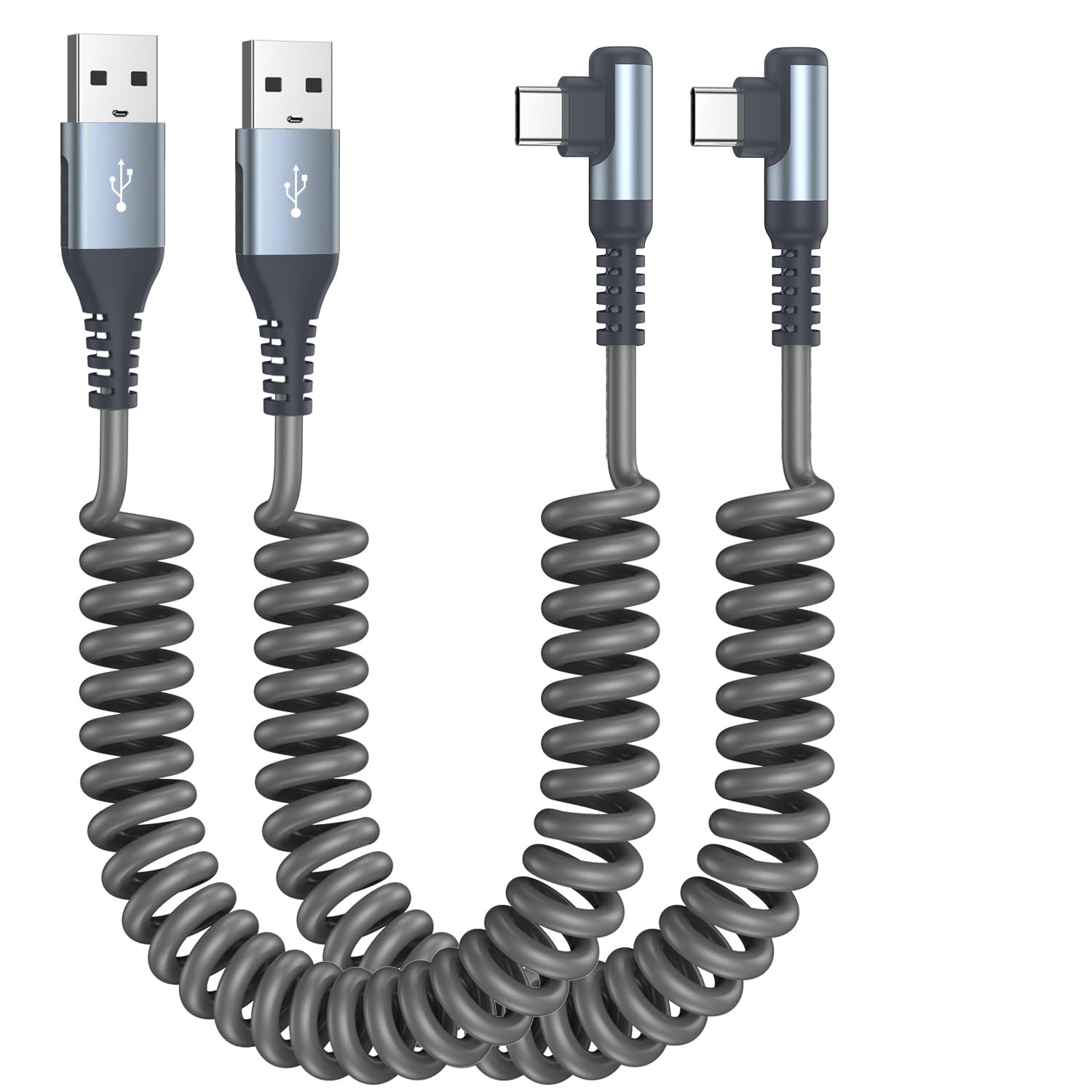 Coiled USB Type C Cable Right Angle [ 2pack, 3m ], Retractable iPhone 16 15 Cable Curly USB A to USB C Cord for Samsung iPhone 15 Plus Pro Max, Galaxy S25 S24 S23 S22 S21 S20 S10 S9 S8 Note 9 8,Moto Z