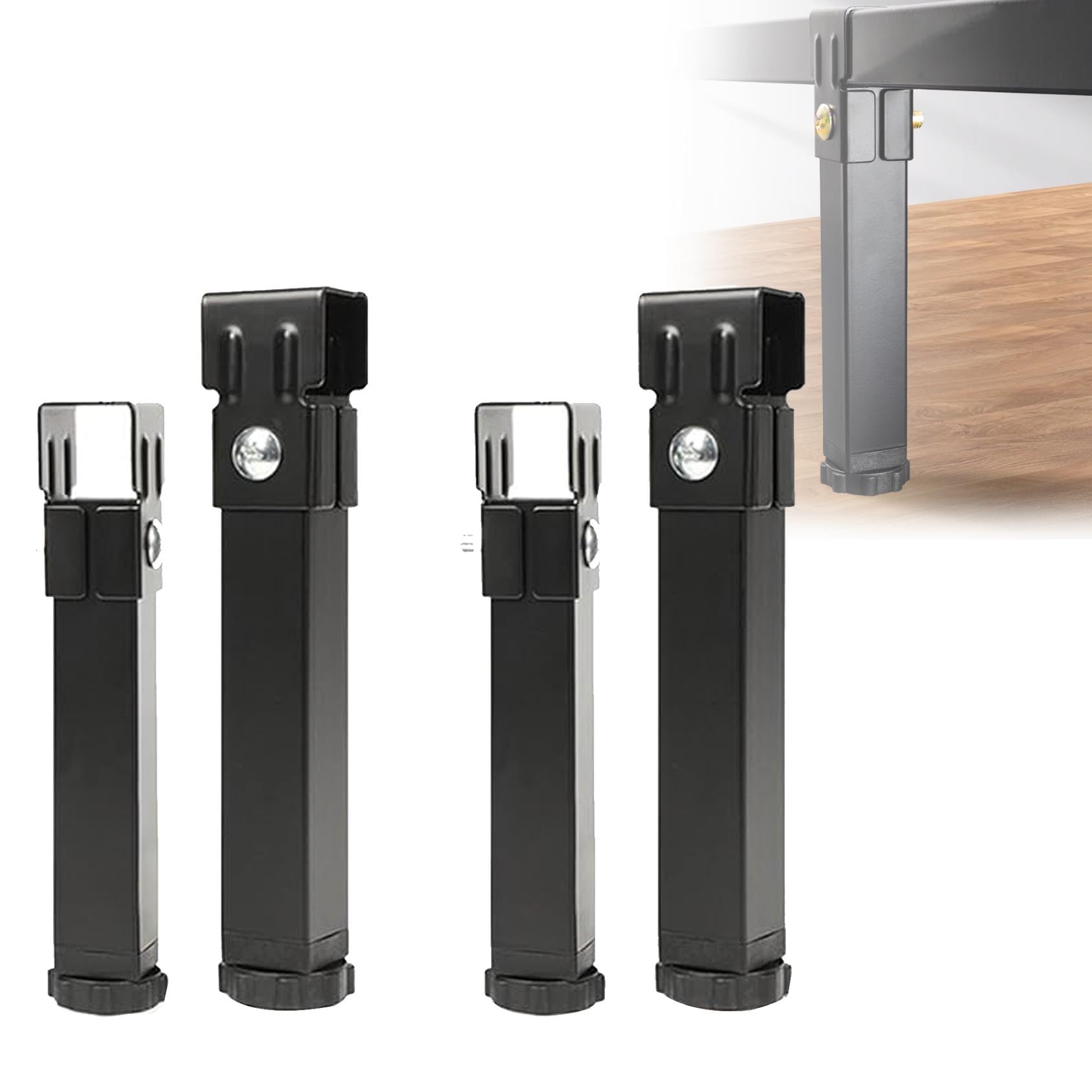 4 pièces Noir Pieds de Meubles en métal pour Sommier à Lattes réglables de Squelette de Support de lit Les Accessoires de Cadre de lit Peuvent serrer Un Tube (50cm(19.6in),Noir,3x4cm)