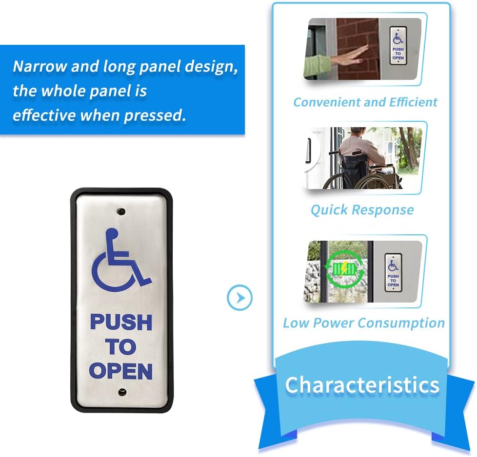 Olideauto Handicapped Push Button for Automatic Door Opener,Single Narrow Wired Stainless Steel Handicap Push Button