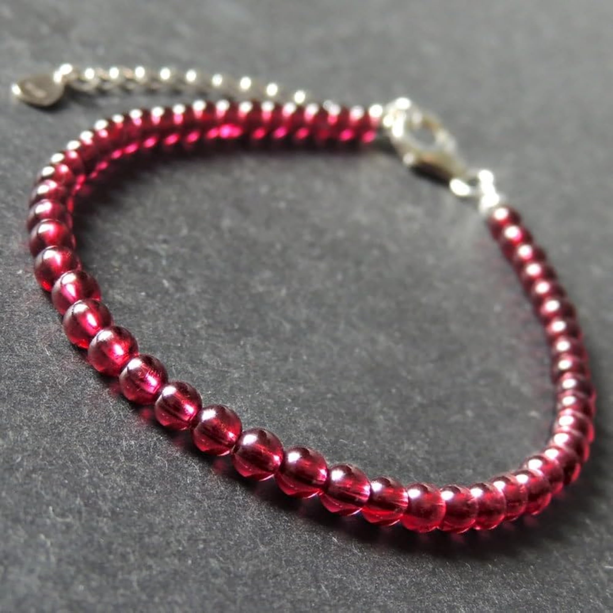 Garnet Round Beaded Bracelet, Adjustable Silver Lock