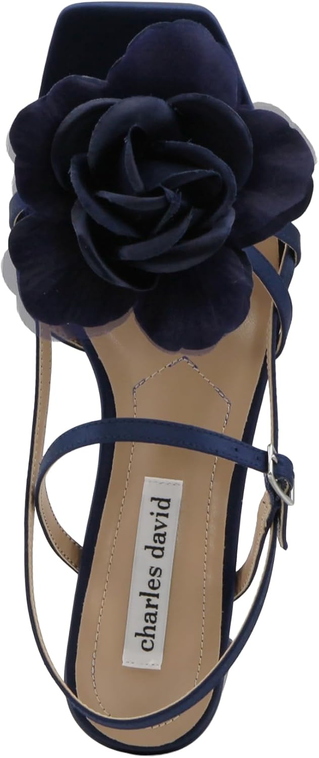 Charles David Women's Deb Low Heel Rose Ornament Dress Sandals