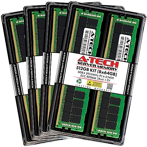 Image of A-Tech 512GB Kit (8x64GB) DDR4 2933MHz PC4-23400 ECC RDIMM 2Rx4 Dual Rank 1.2V ECC Registered DIMM 288-Pin Server & Workstation RAM Memory Upgrade Modules (A-Tech Enterprise Series)
